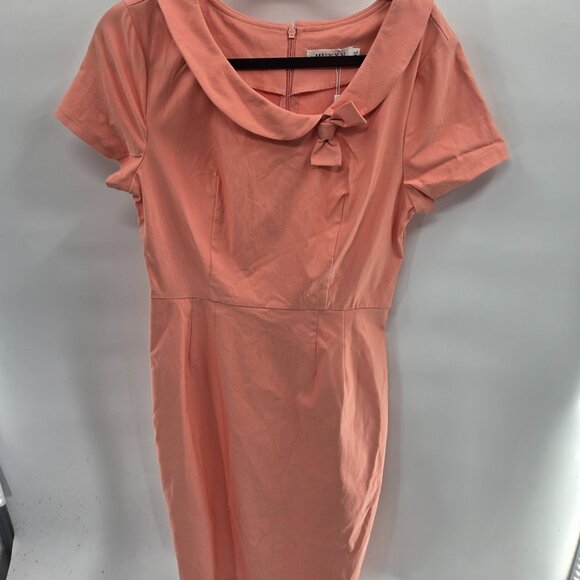 MUXXN Dresses & Skirts - MUXXN Coral Retro Rockabilly Pinup Bow Short Sleeved Midi Dress Size XL